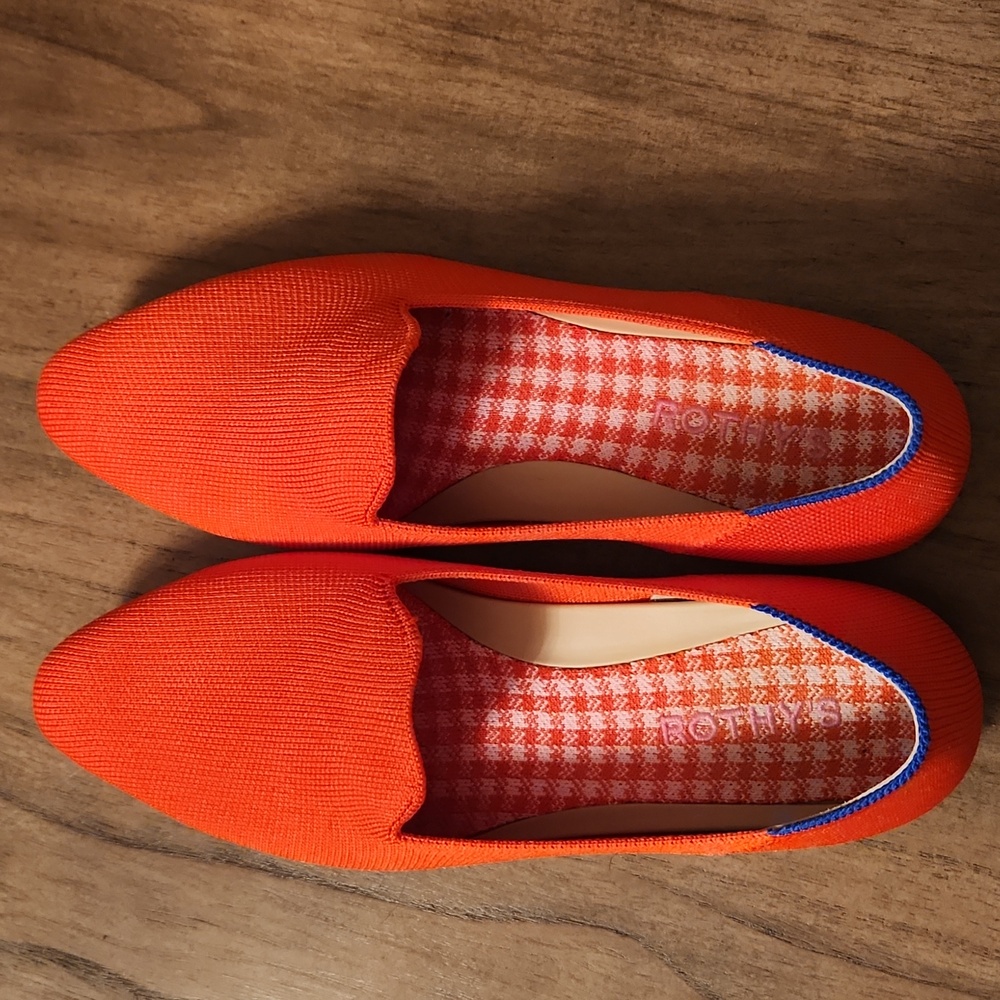 Rothy's Orange Knit Flats with Blue Trim